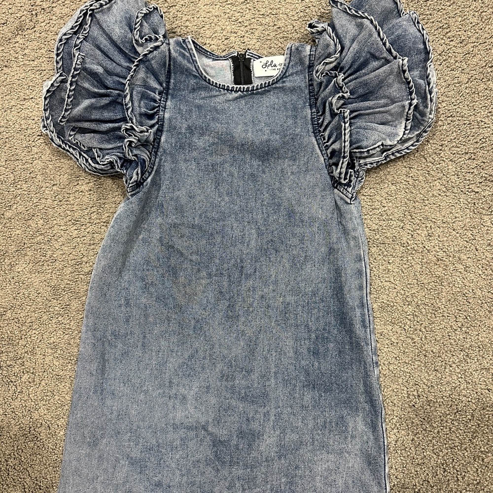 Denim Kids Dress with Ruffled Sleeves
